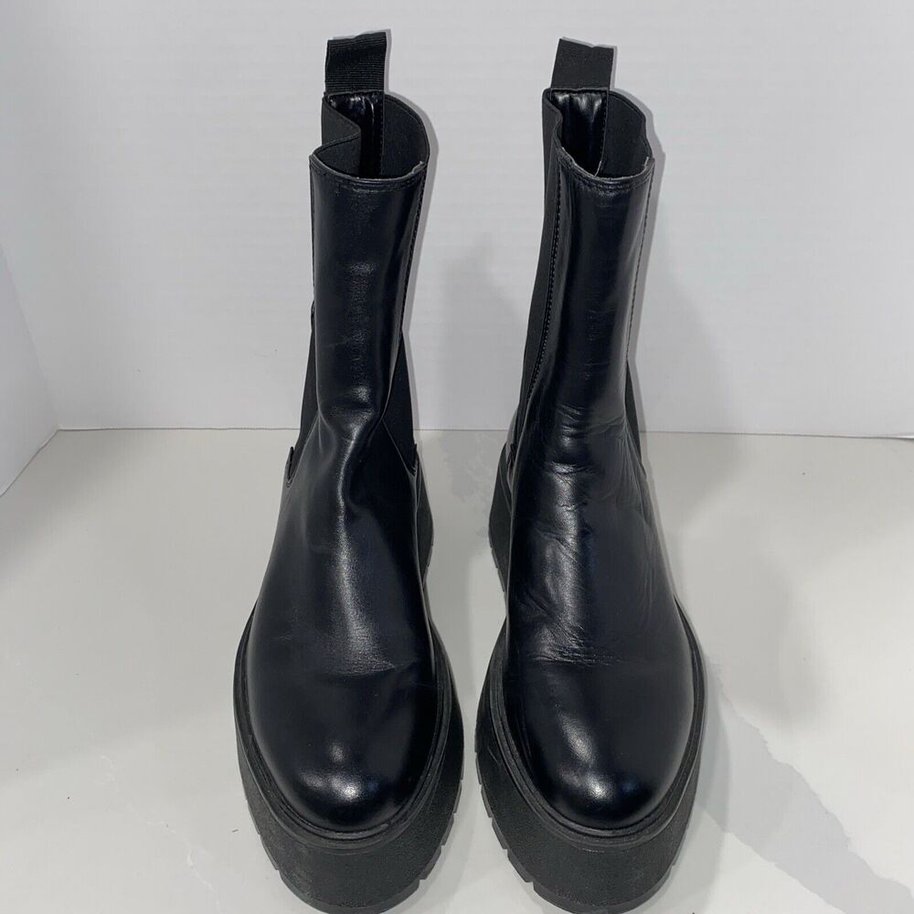 Zara Platform Black Leather Chelsea Boot Size 35 Goth NWOT Women’s/Girls